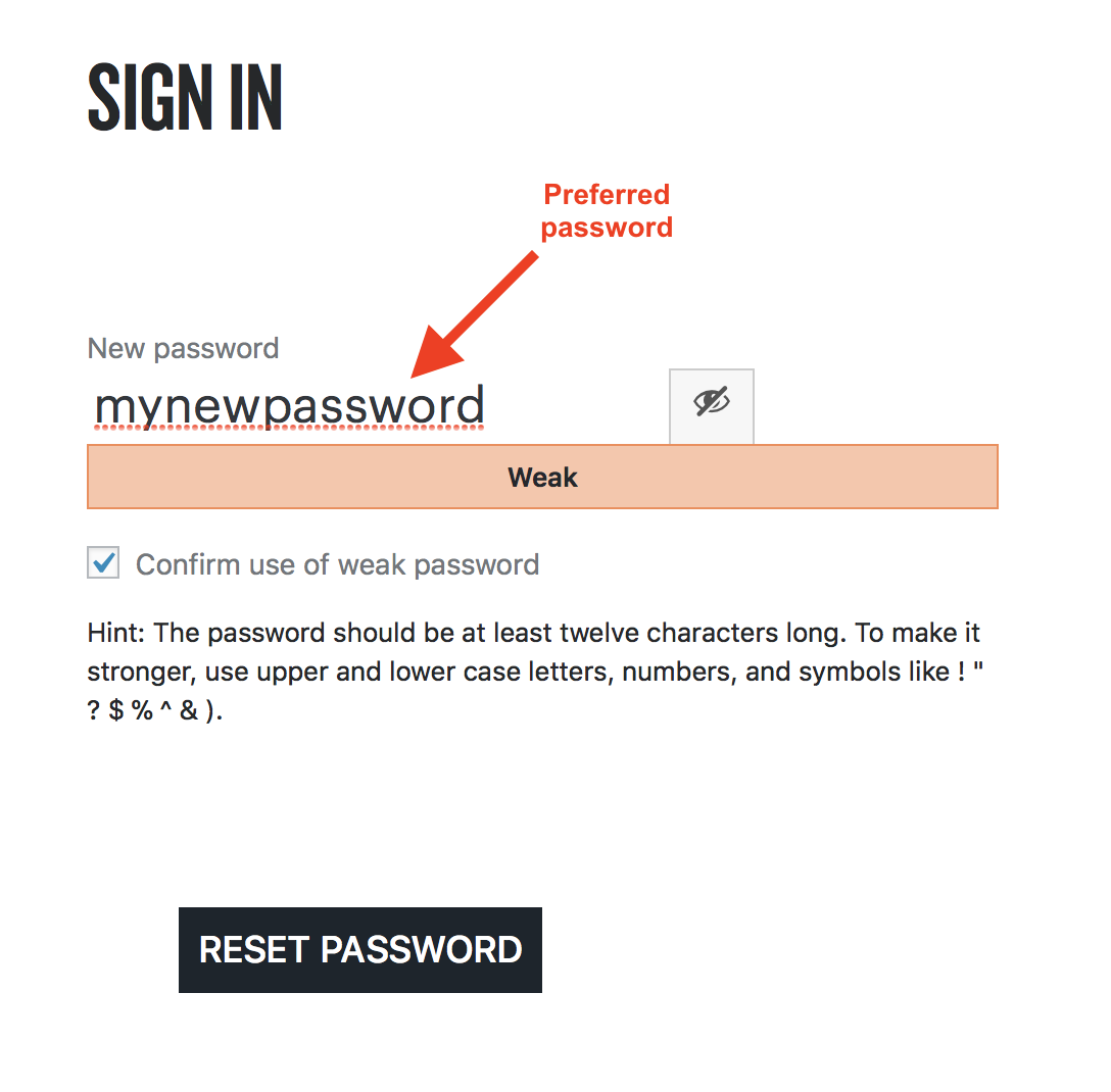 enter in new password
